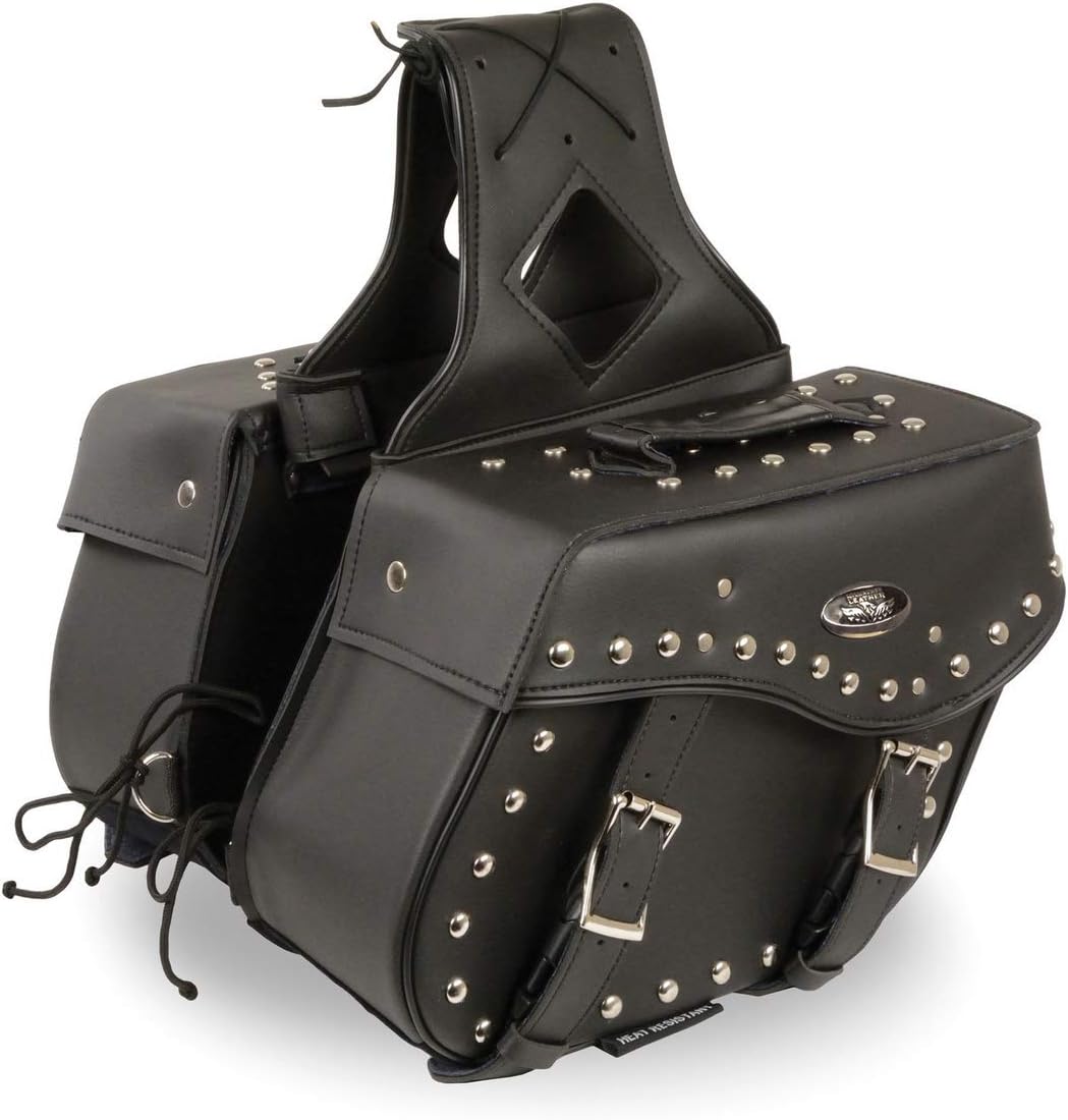 Milwaukee Leather SH55301ZB Black Medium Zip-Off PVC Studded Throw Over Saddlebags - One Size