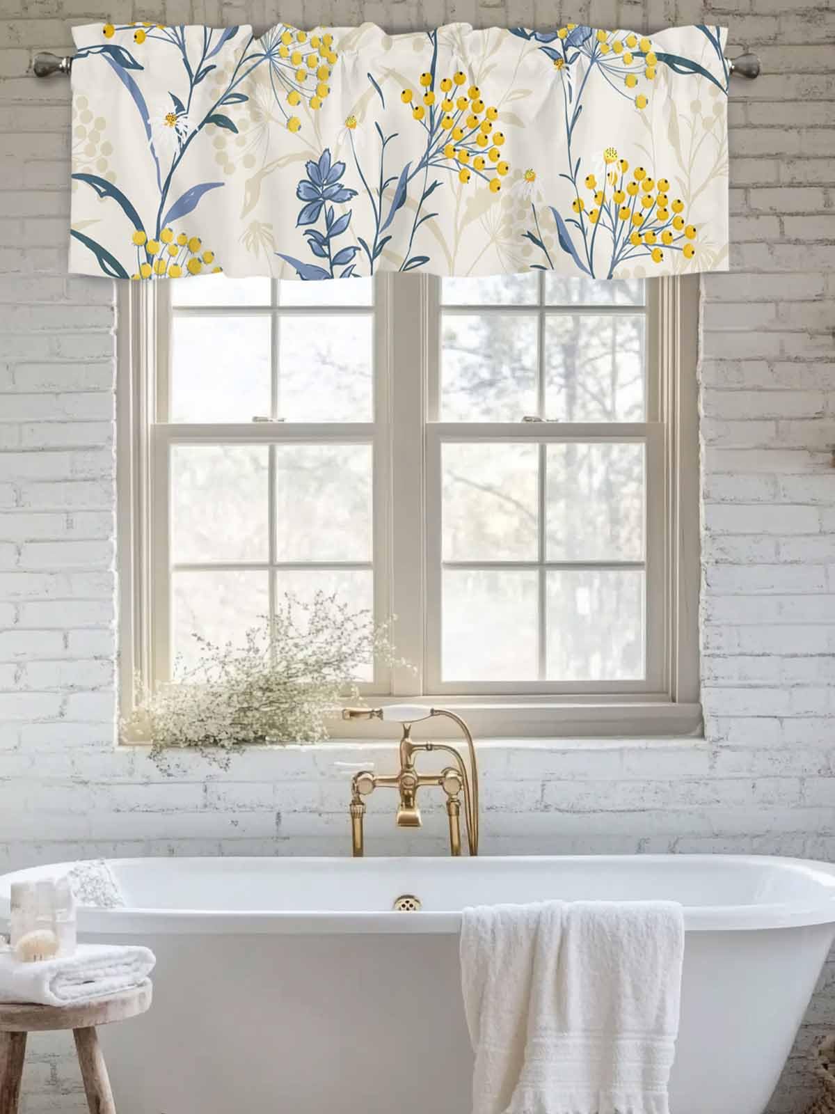 Rideau Imprimé Cantonnière Décoratif Court Avec Passe-tringle, Motif Floral Printanier, Décoration D'intérieur