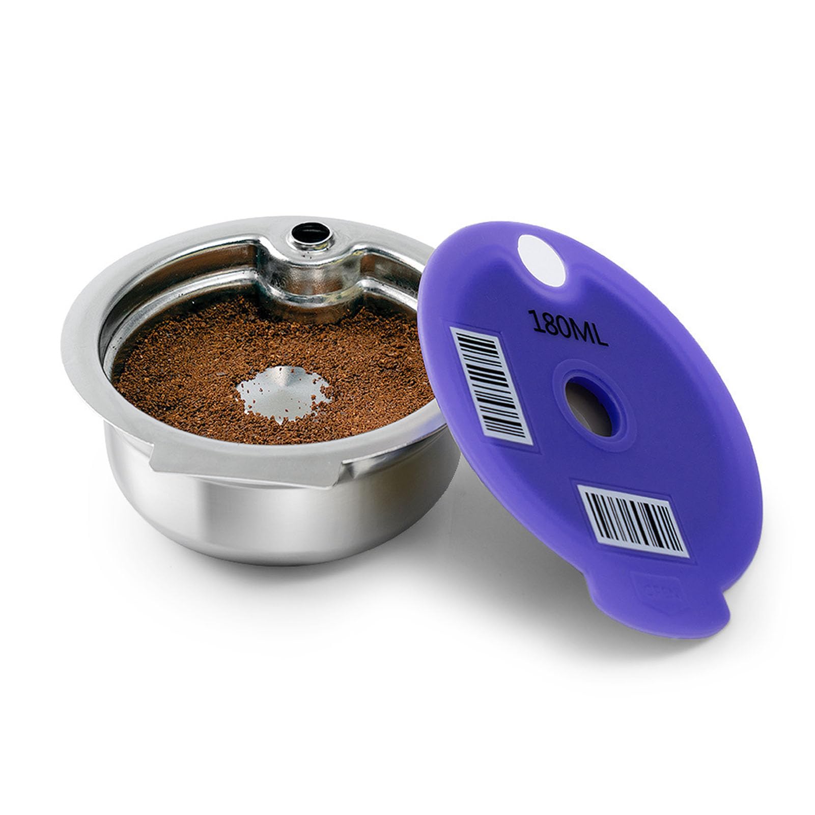 Capsula di caffè ricaricabile Filtro per cialde di caffè riutilizzabile in acciaio inossidabile con 4 coperchi Spazzola per cucchiaio Facile da pulire
