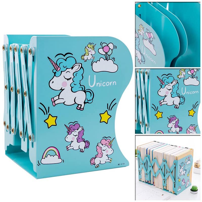 oddpod&trade; Cute Unicorn Adjustable Metal Bookend/Desktop Multi-Purpose Expandable Book Shelf Organiser Stand for Home, Office, School, Study, Living Room & Library Decoration - Blue