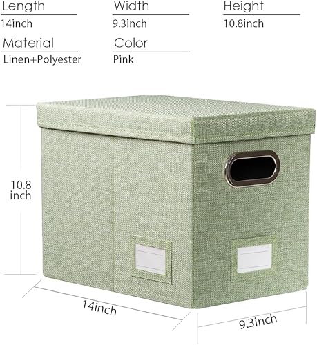 Miniatura 28 de PRANDOM Caja organizadora de archivos, juego de 4 carpetas plegables decorativas de lino para almacenamiento de archivos colgantes con tapas, Gris