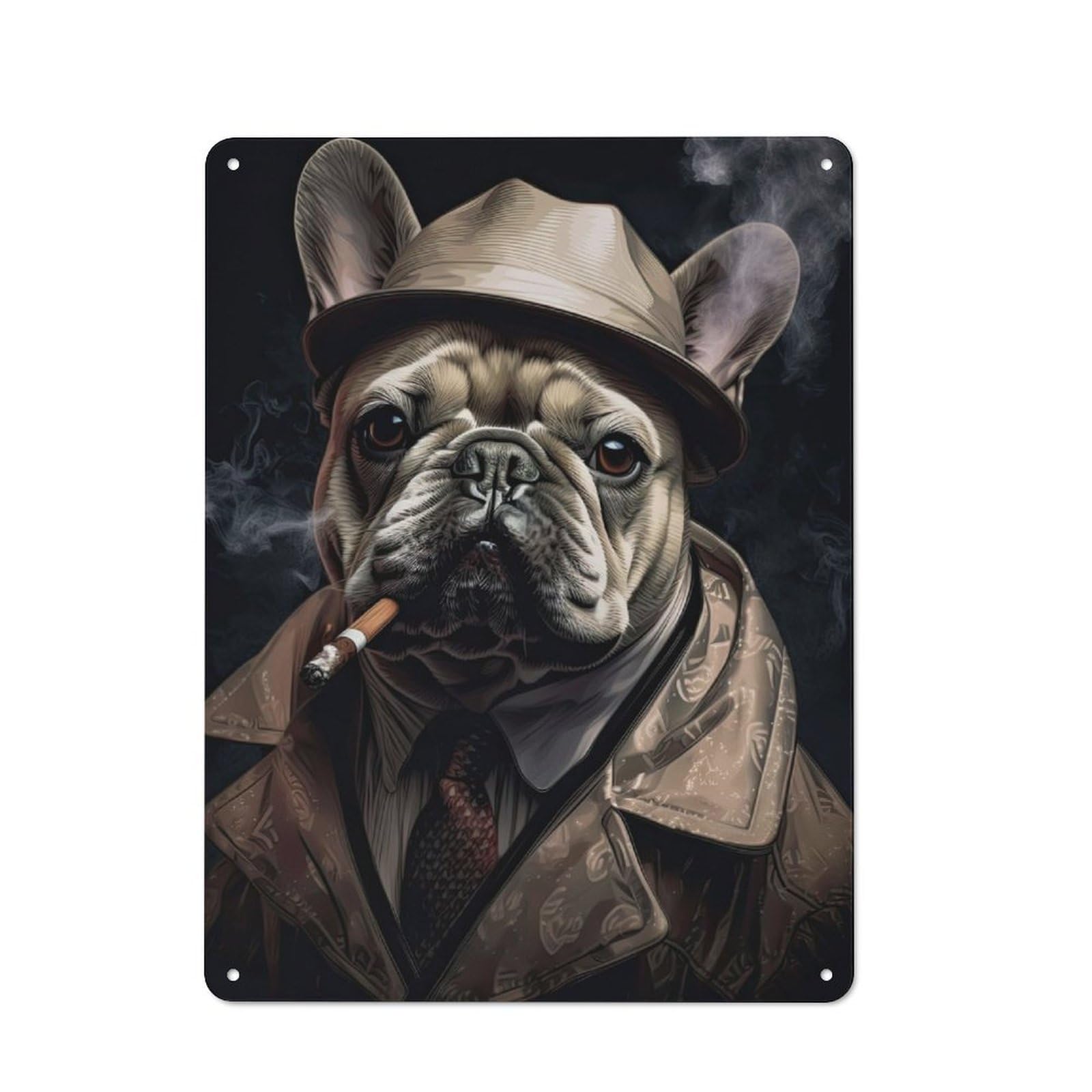 Junmoney French Bulldog Gangster Tin Wall Plaque 40X30cm With For Hobby Room Or Studio, New Home Wall Decor For Creative Interior Collectors
