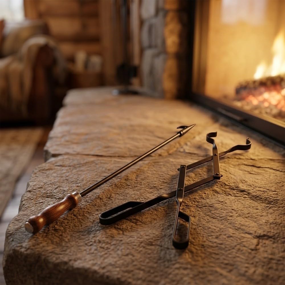 Juego Herramientas para chimenea Hierro para forjado Negro Juego
