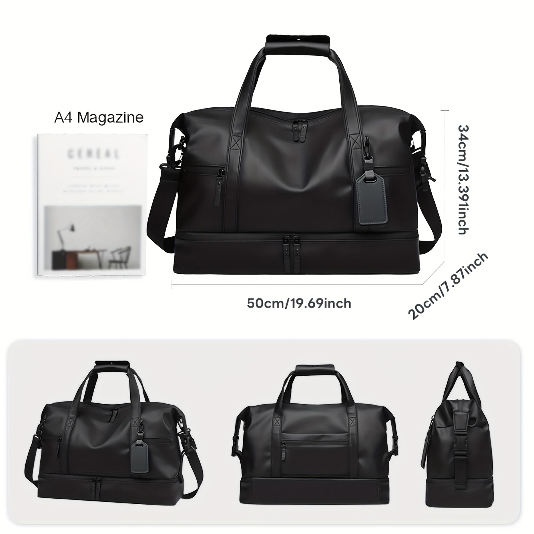 Bolsa de lona plegable para deportes, de poliuretano, ligera, con bolsillo húmedo y compartimento para zapatos, bolso de mano portátil para entrenamiento, fin de semana, uso diario