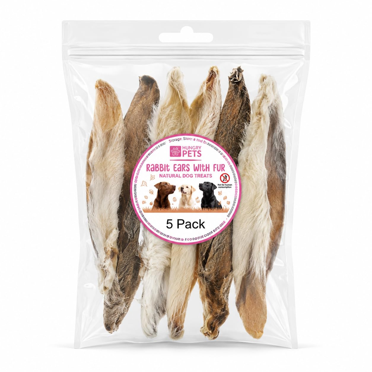 Rabbit Ears With Fur 5 Pack - Premium Natural Dog treat