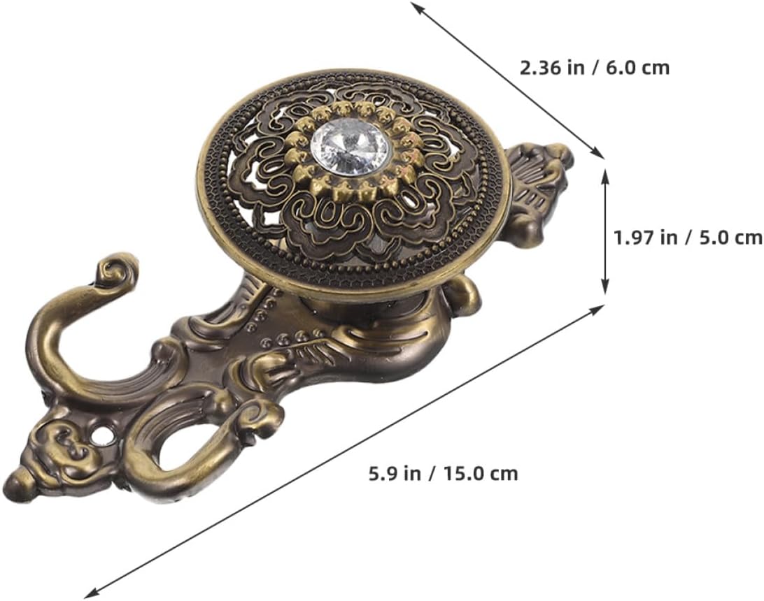 GARVALON 4pcs Antique Alloy Curtain Wall Holdbacks with Rhinestone Decor, Metal Drapery Hooks for Coat, Hat, and Bag Hanging, Wall-Mounted Holders for Kitchen, Closet, and Window Treatment
