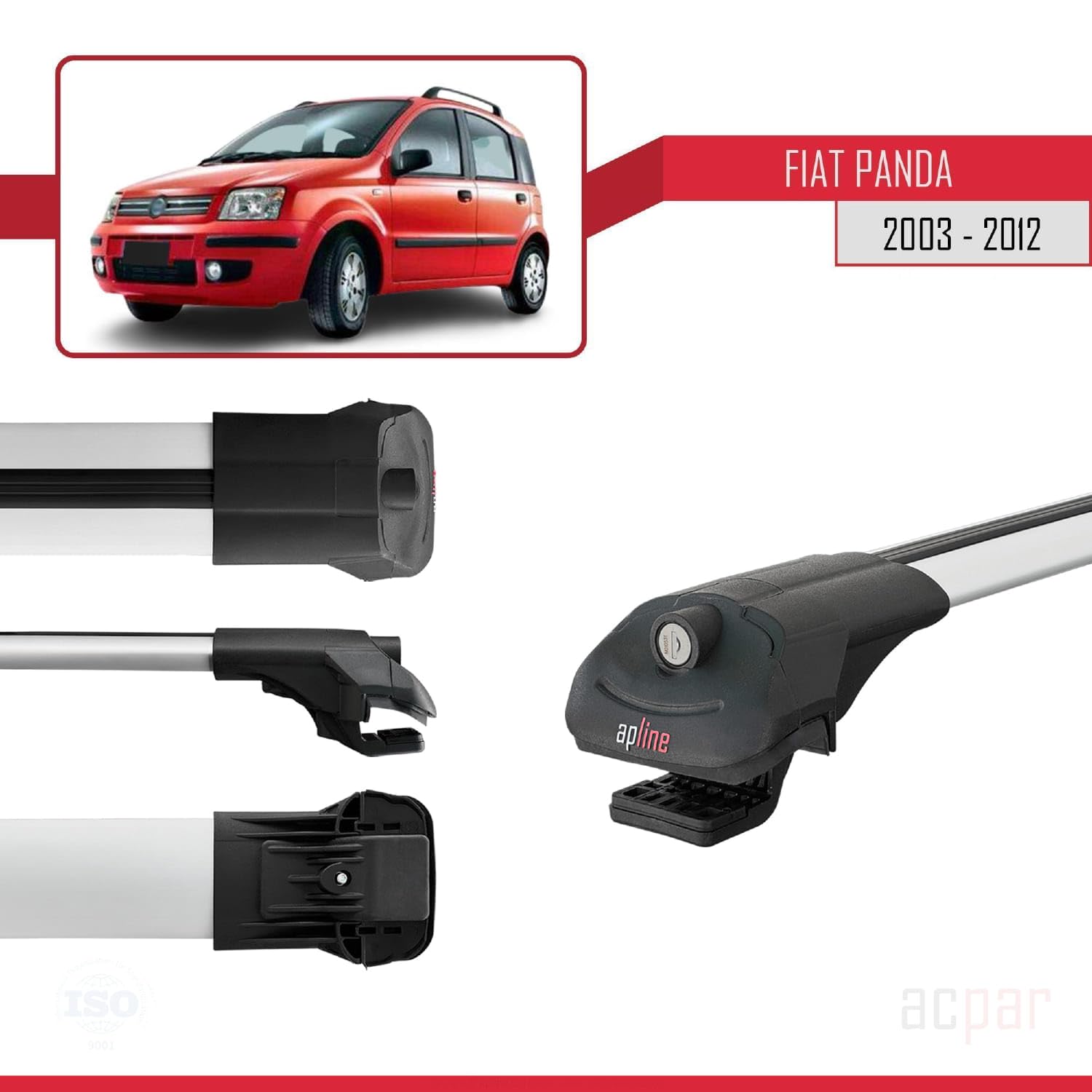Compatibile con Fiat Panda 2 (169) 2003-2012 Modello ACE-1 Barre Tetto Portapacchi Auto Barre Portatutto Grigio Alluminio 2 Barre