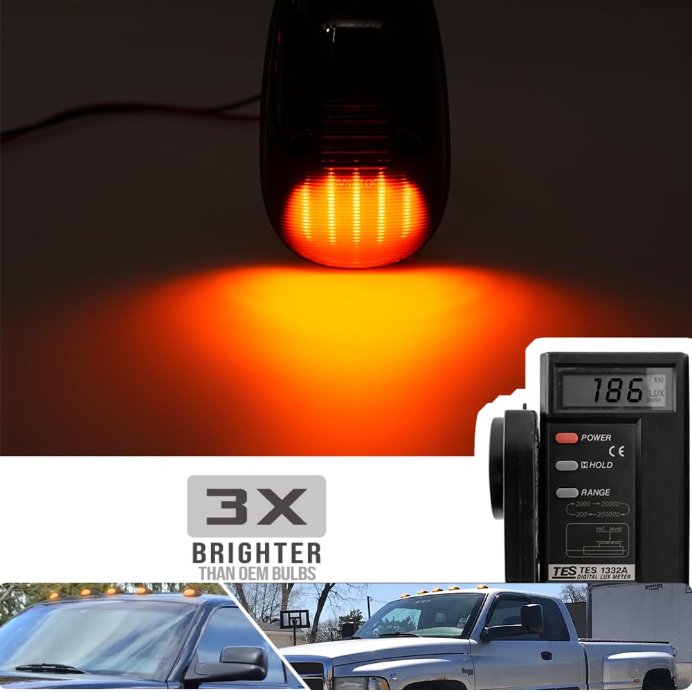 Mingrui test 5Pcs Amber LED Cab Roof Marker Running Light for 1999-2001 Dodge Ram 1500, 1999-2002 Ram 2500 3500 Pickup Trucks Front Top Clearance Light Roof Running Light Smoked Lens