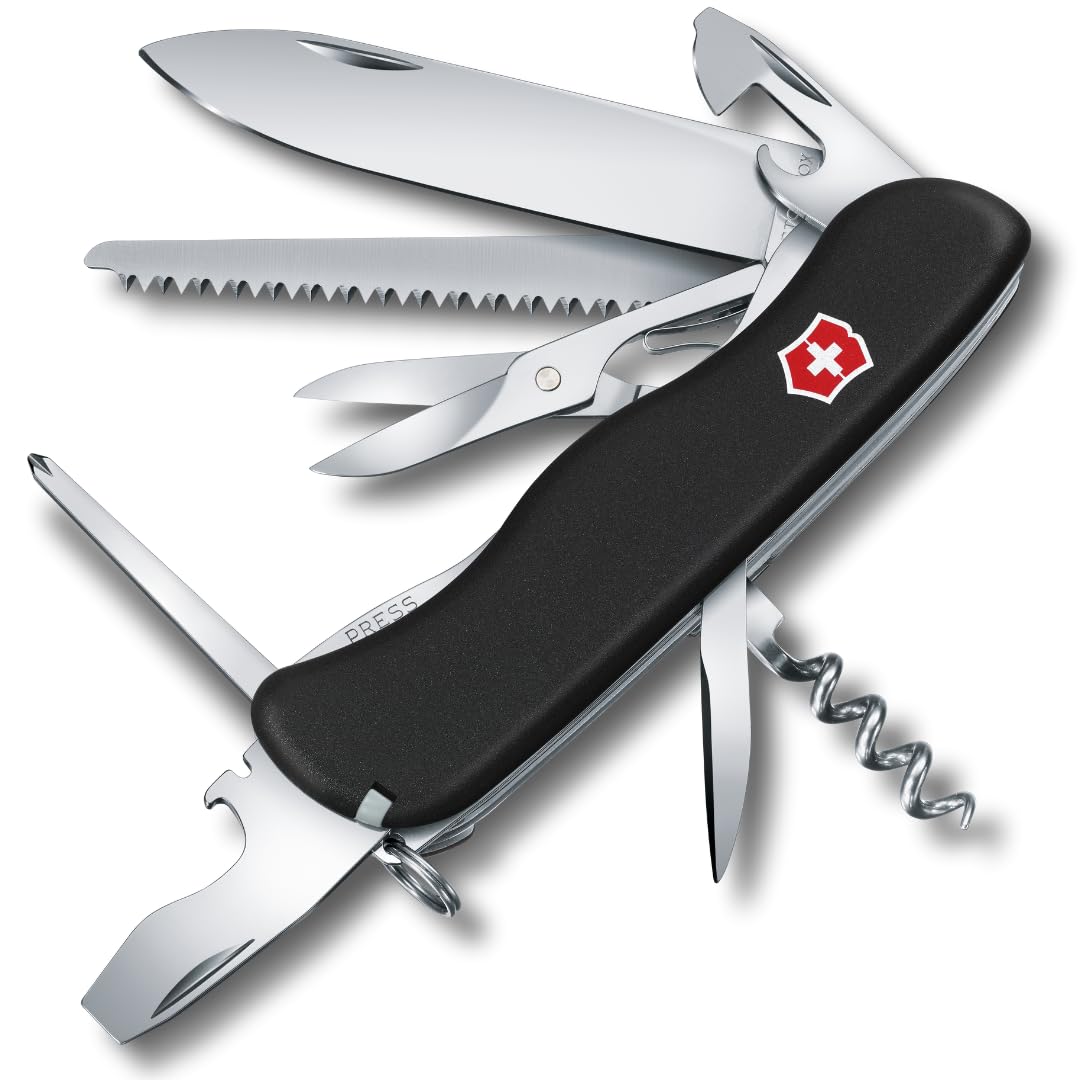 VICTORINOX Couteau Suisse Outrider, 14 Fonctions, Outil Multifonction avec Lame Blocable, Ouvre-Boîtes, Tournevis 3 mm, Tire-Bouchon, Noir