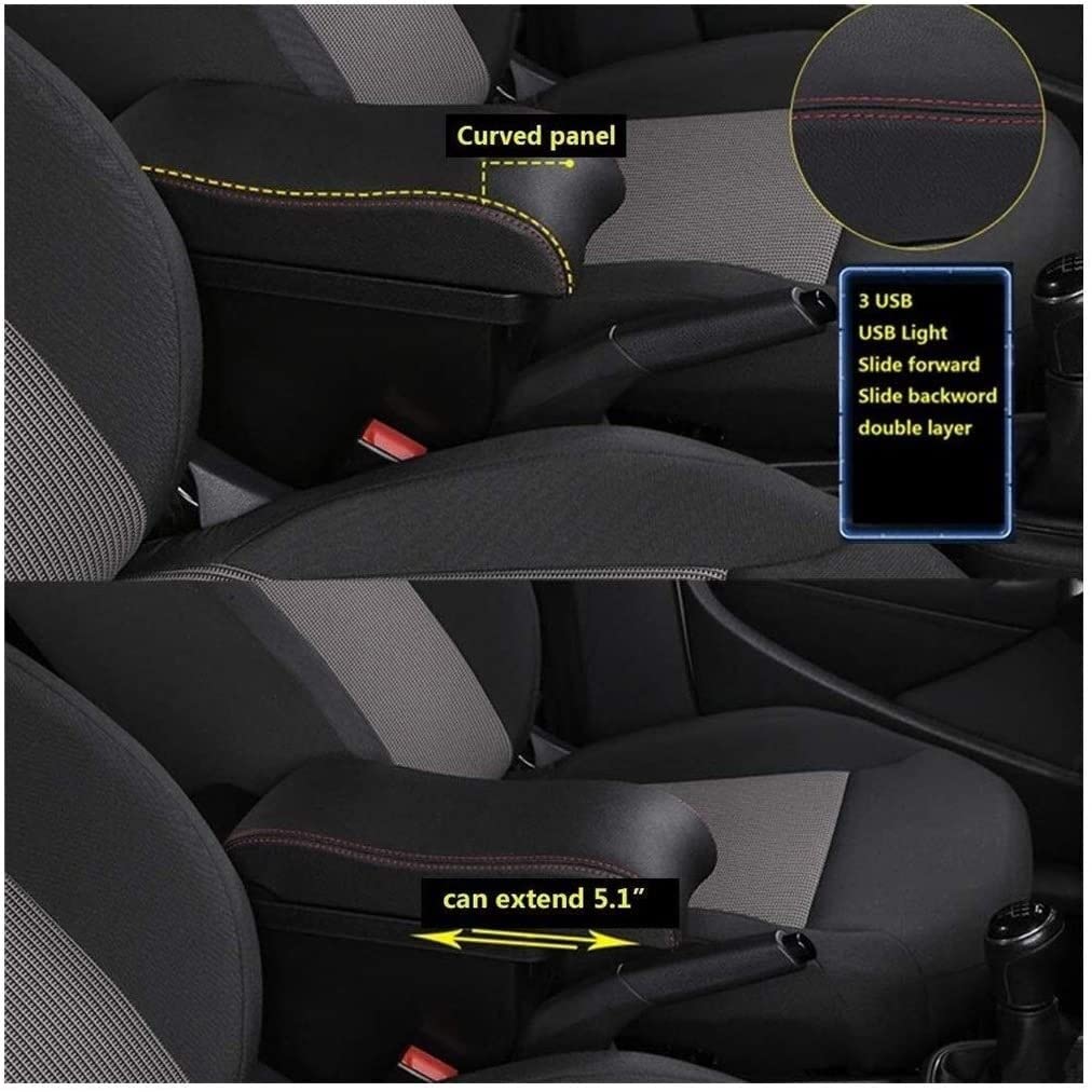 Bracciolo portaoggetti a doppio strato per Ford Focus 2 Mk2 2005-2011, con 4 porte USB, portabicchieri, accessori per braccioli, colore nero