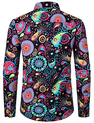 Men's Cotton Linen-Like 70s Disco Retro Traditional Pattern Printed Long Sleeve Button Down Shirt3