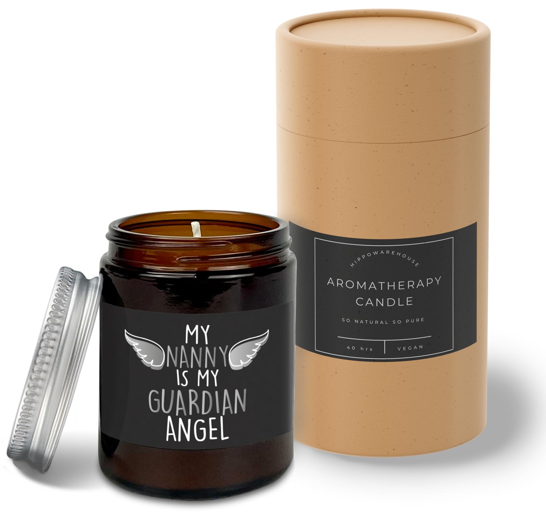 Hippowarehouse My Nanny is My Guardian Angel - Heaven Candle Aromatherapy 40hr Scented Gift Set Anxiety Relief Sleep Vegan 200g YP