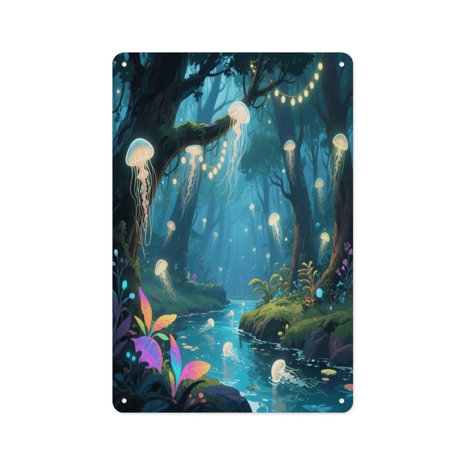 Fekiloot Style Jellyfish Forest Wall Decor Metal Signs Tin Signs Poster