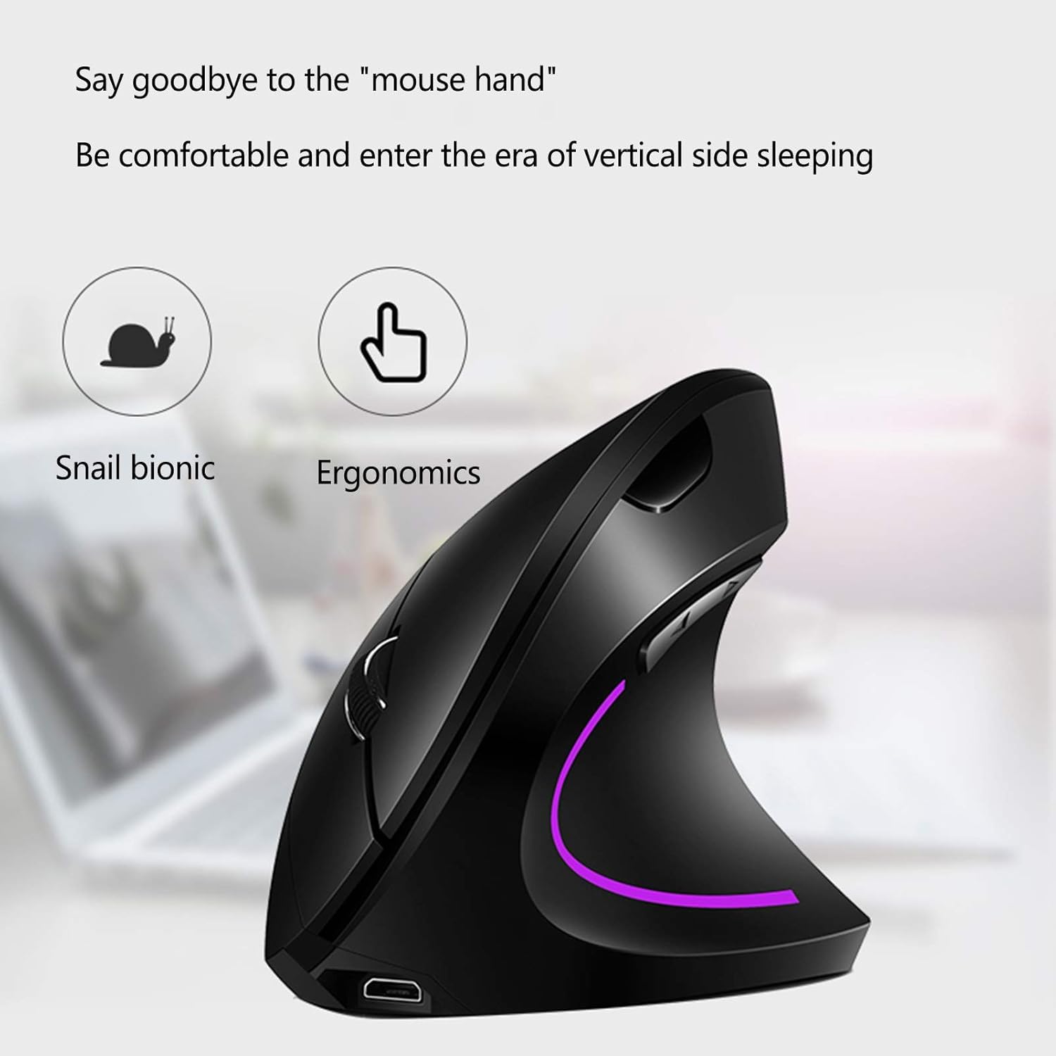 Mouse Ergonomico Portatile Verticale per La Casa USB 4 File Dpi per Laptop Desktop, White