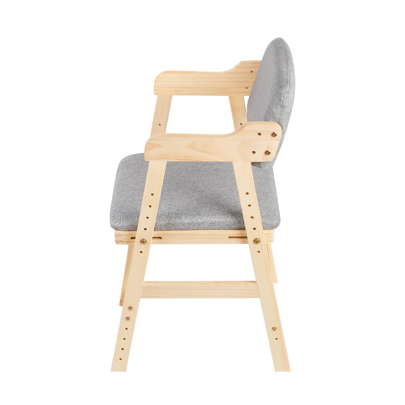 Seggiolone,regolabile in altezza（35cm-51cm）, sedia per bambini, in legno di faggio, stabile e sicura,cm-51cm fino a 90 kg, per bambini e adulti (48 * 46 * 78 cm - Grigio)