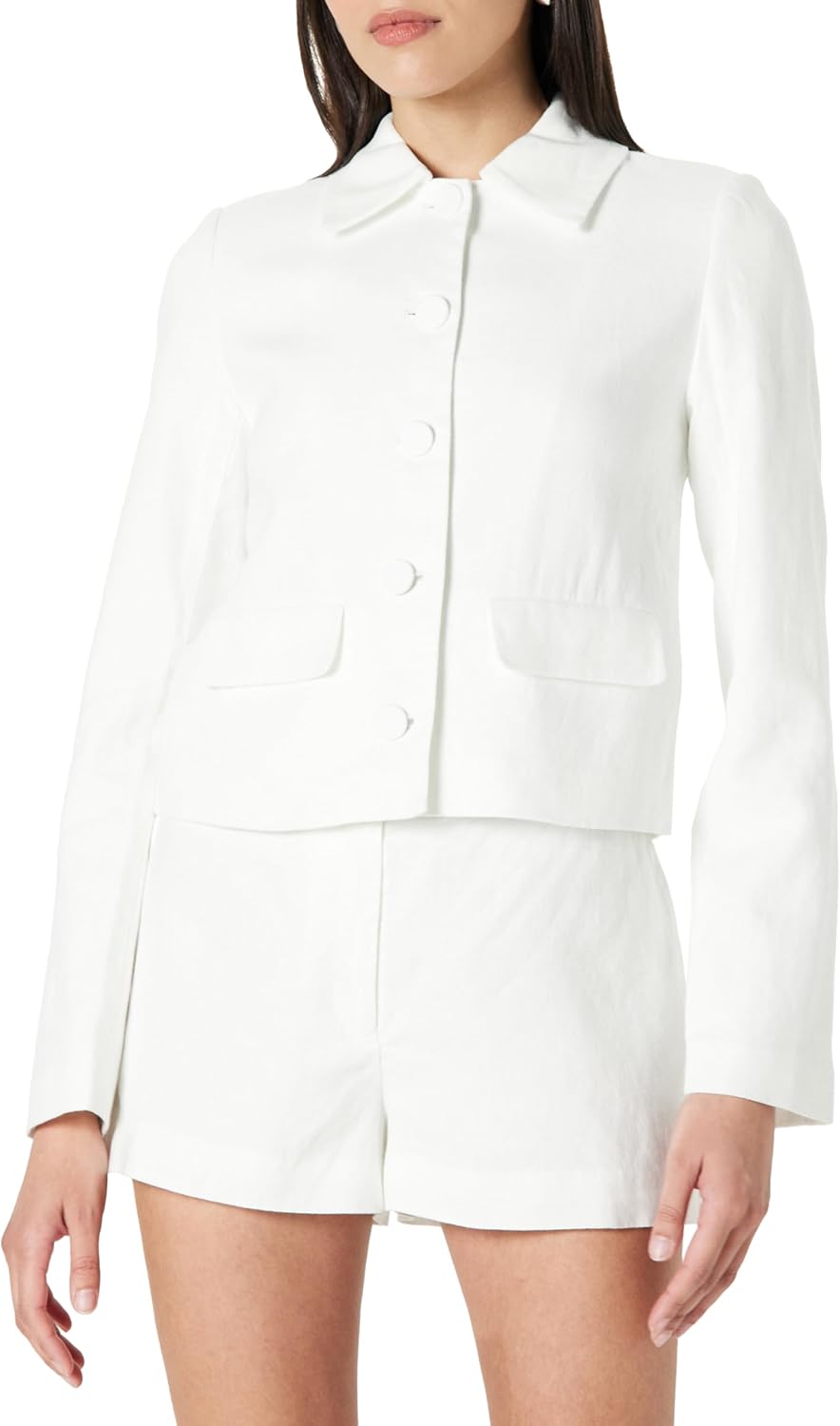 The Drop Women's Myra Suiting Jacket with Flap Pockets Large White Linen