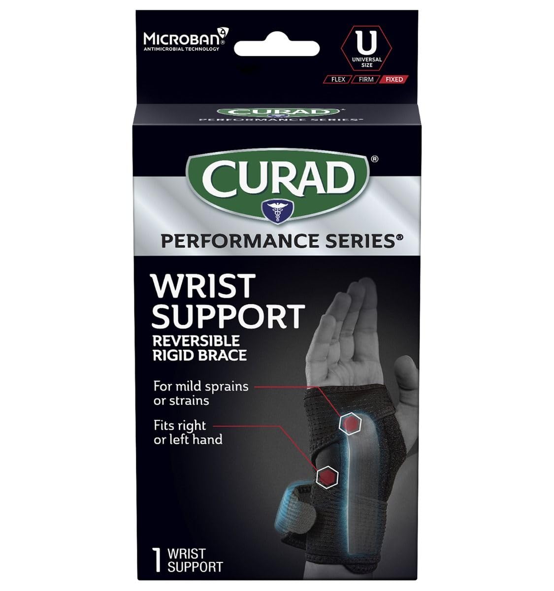 CURAD IRONMAN Wrist Support Reversible Rigid Brace for Mild Sprains Strains Joint Injuries and Carpal Tunnel Pain Management