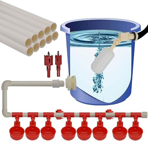 Vasos de agua automáticos de pollo, tazas de agua de pollo para PVC con accesorios en camiseta, con tubo de PVC, regulador de presión para agua de