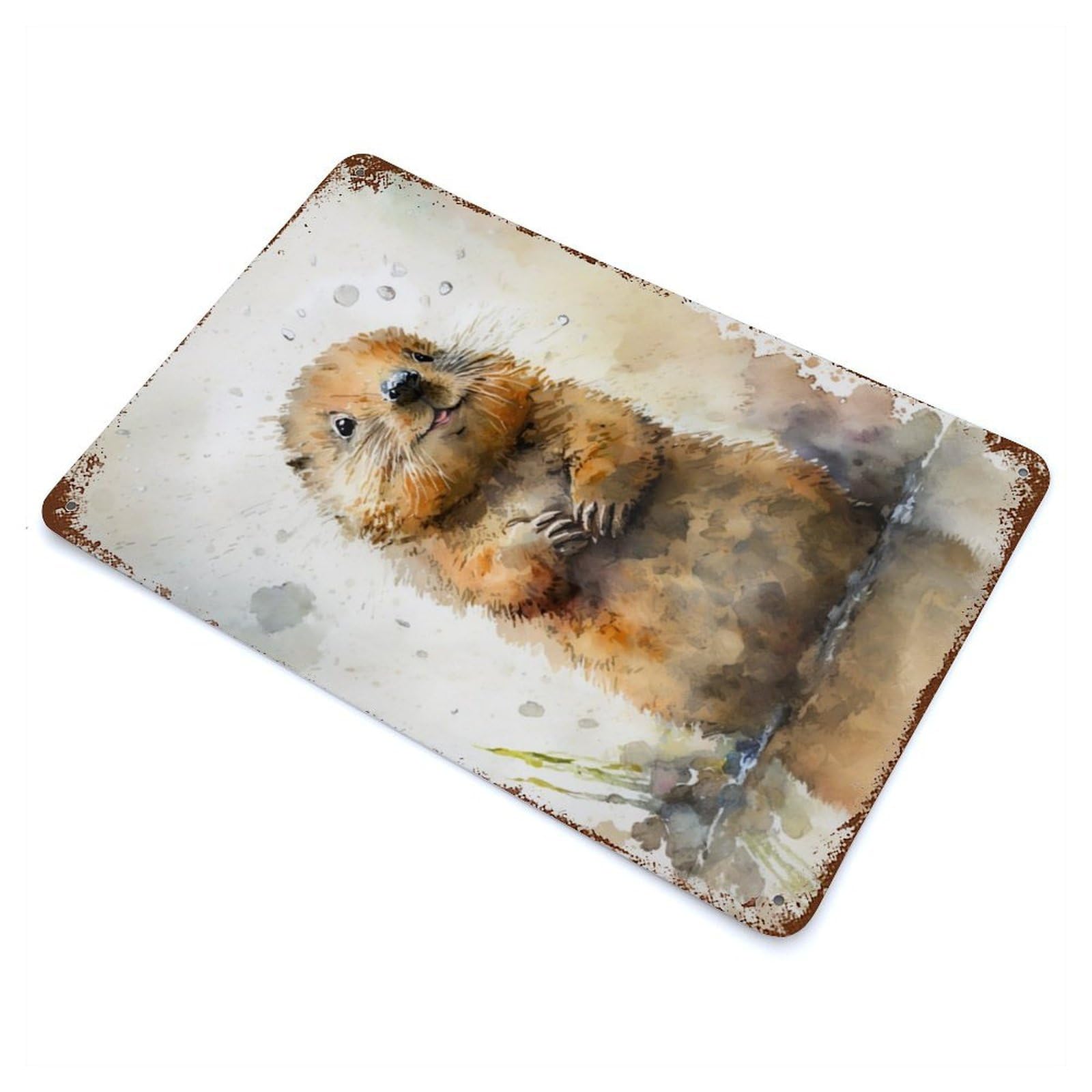 Garage Style Beaver Watersketch Rustic Tin Plaque 11.8"x7.9", Classic Wall Plaque for Bar And Workshop