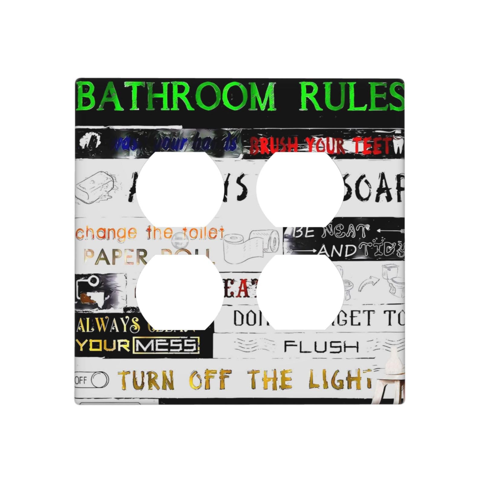 Funny Home Bathroom Toilet Rule 2 Gang 2 Duplex Combination Light Switch Cover Decorative Combo Dual Device Receptacle Switch Face Wall Plate