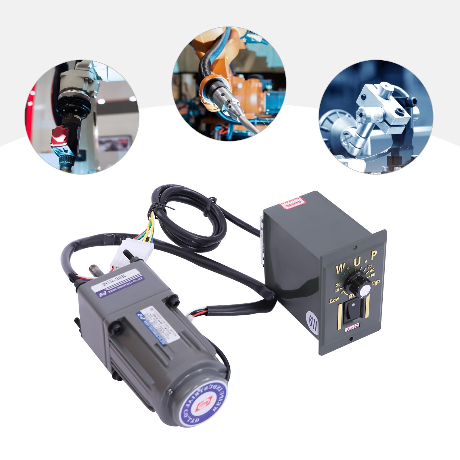 Getriebemotor 230V 6W mit Drehzahlregler, Stufenlos Einstellbar 0-68 U/min, Schneckengetriebe Motor, Hoher Drehmoment Elektromotor Leiser AC-Motor für Industrie und Automatisierungstechnik