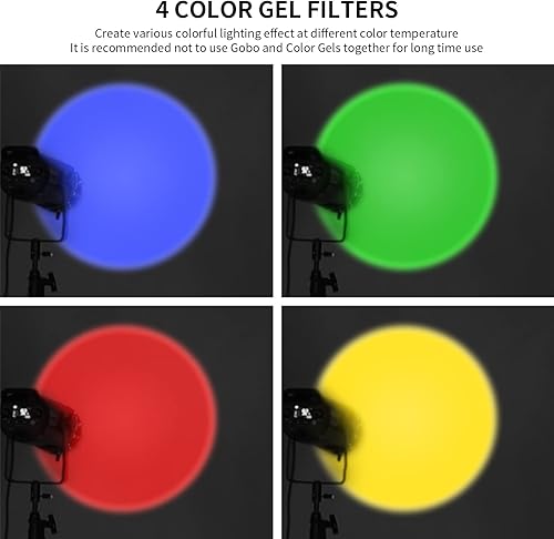 Miniatura 4 de Selens Bowens Mount Kit de Snoot cónico para flash Speedlite/luz estroboscópica/luz LED de fotografía, 4 filtros de color y 8 tarjetas gráficas