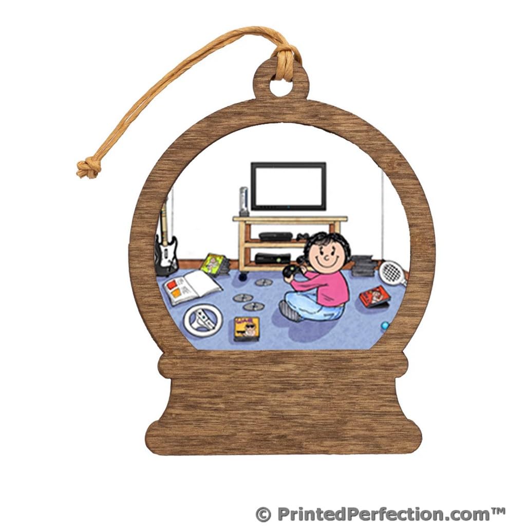 PrintedPerfection.com Personalized Video Gamer - Female Wooden Snow Globe Shaped Christmas Ornament