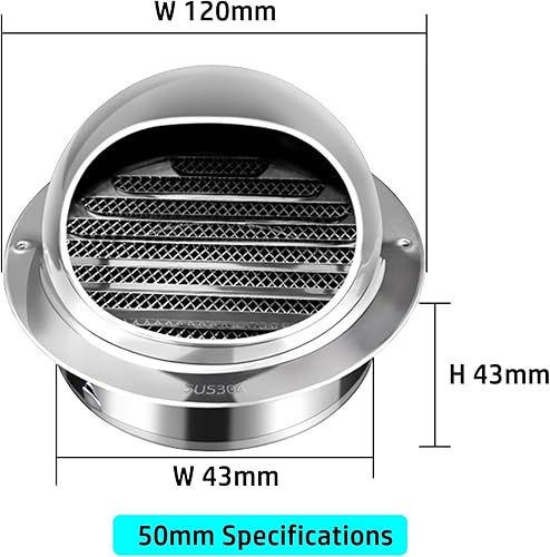Miniatura 9 de Salida de ventilación de pared de 4, 6, 8, 10, 12 pulgadas, cubierta de ventilación de aire 304, extractor externo con nariz de acero inoxidable,