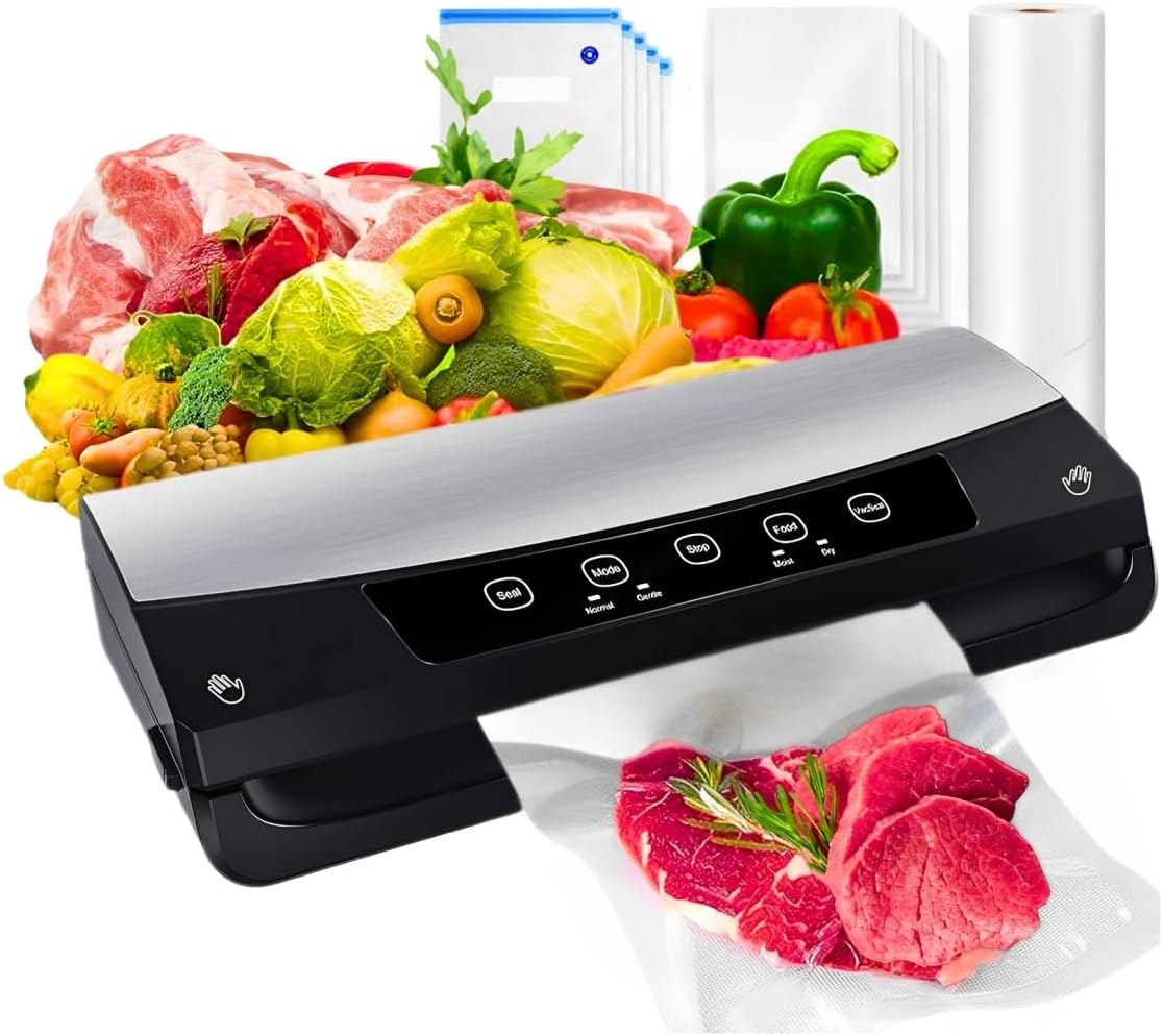 Kitchen Vacuum Sealer for Food Saver - Dry & Moist Food Vacuum Sealer Machine w/Seal Bags Rolls - Freezer Wrap for Meat - Kitchen Small Appliances - Airtight Preservation System for Longer Shelf Life