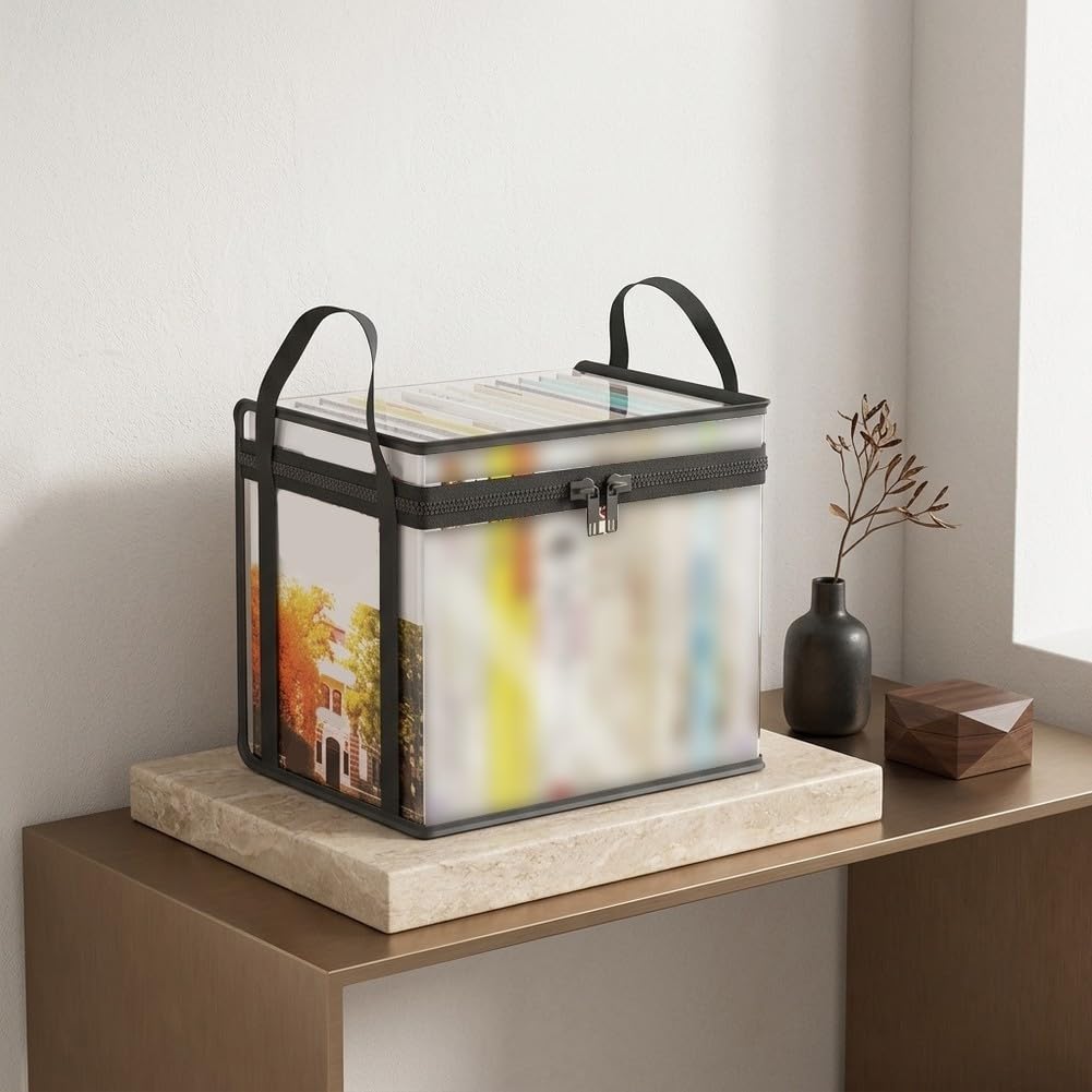 Scatola portaoggetti pieghevole per libri, confezione da 3, trasparente, antipolvere, per scuola, casa, ufficio, in plastica ABS, con coperchio con cerniera, 38 x 25 x 24 cm (nero, grande x 3)