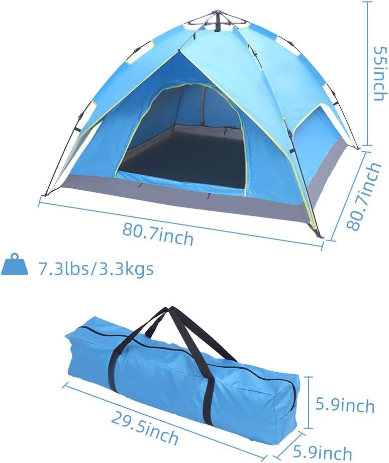 VINGLI 2-3 Person Automatic Family Tent, Double Layer Instant Pop Up Shelter with Carrying Bag, Anti-UV Protection Waterproof for Camping Hiking Travel Outdoor Activities