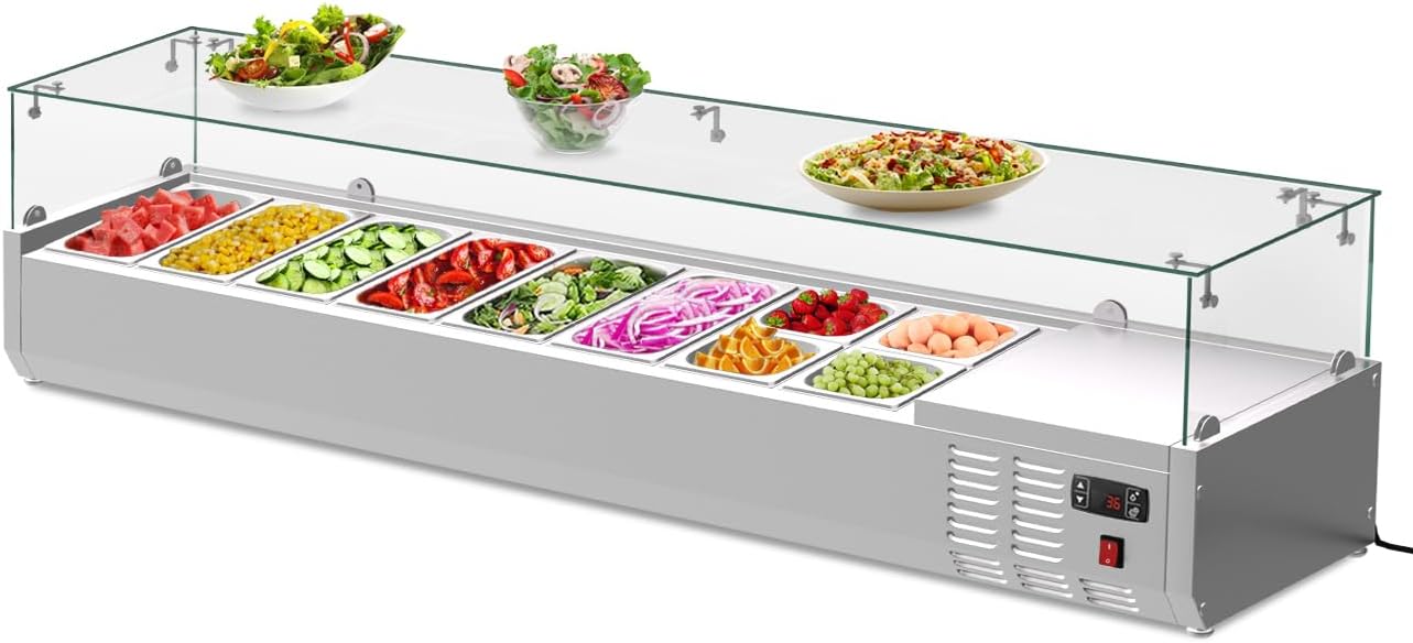 Garvee 71’’ Countertop Refrigerated Condiment Station with Auto Defrost & Digital Controller and LED Display,Sandwich Prep Table Guard with 1/3 Pan*6 and 1/6 Pan*4,ETL,Glass Lid for Restaurant Food Tr Garvee 71’’ Countertop Refrigerated Condiment Station with Auto Defrost & Digital Controller and LED Display,Sandwich Prep Table Guard with 1/3 Pan*6 and 1/6 Pan*4,ETL,Glass Lid for Restaurant Food Tr