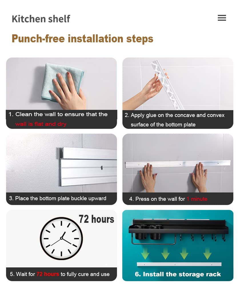 Estante de especias para colgar en la pared, estantes de cocina multifuncionales con ganchos móviles y soporte para cuchillos para almacenamiento doméstico