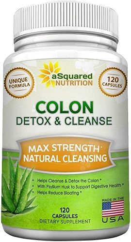 aSquared Nutrition Pure Colon Cleanse para bajar de peso - 120 cápsulas, fuerza máxima, limpiador natural de desintoxicación de colon, mezcla de