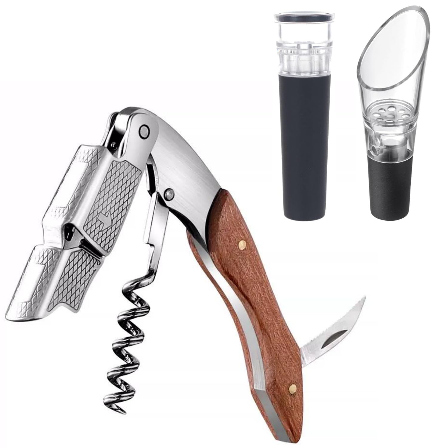 Couteau de serveur, ouvre-bouteille, tire-bouchon professionnel en acier inoxydable, ouvre-bouteille avec coupe-feuille, aérateur de vin,accessoires pour le vin. (wine bottle opener)
