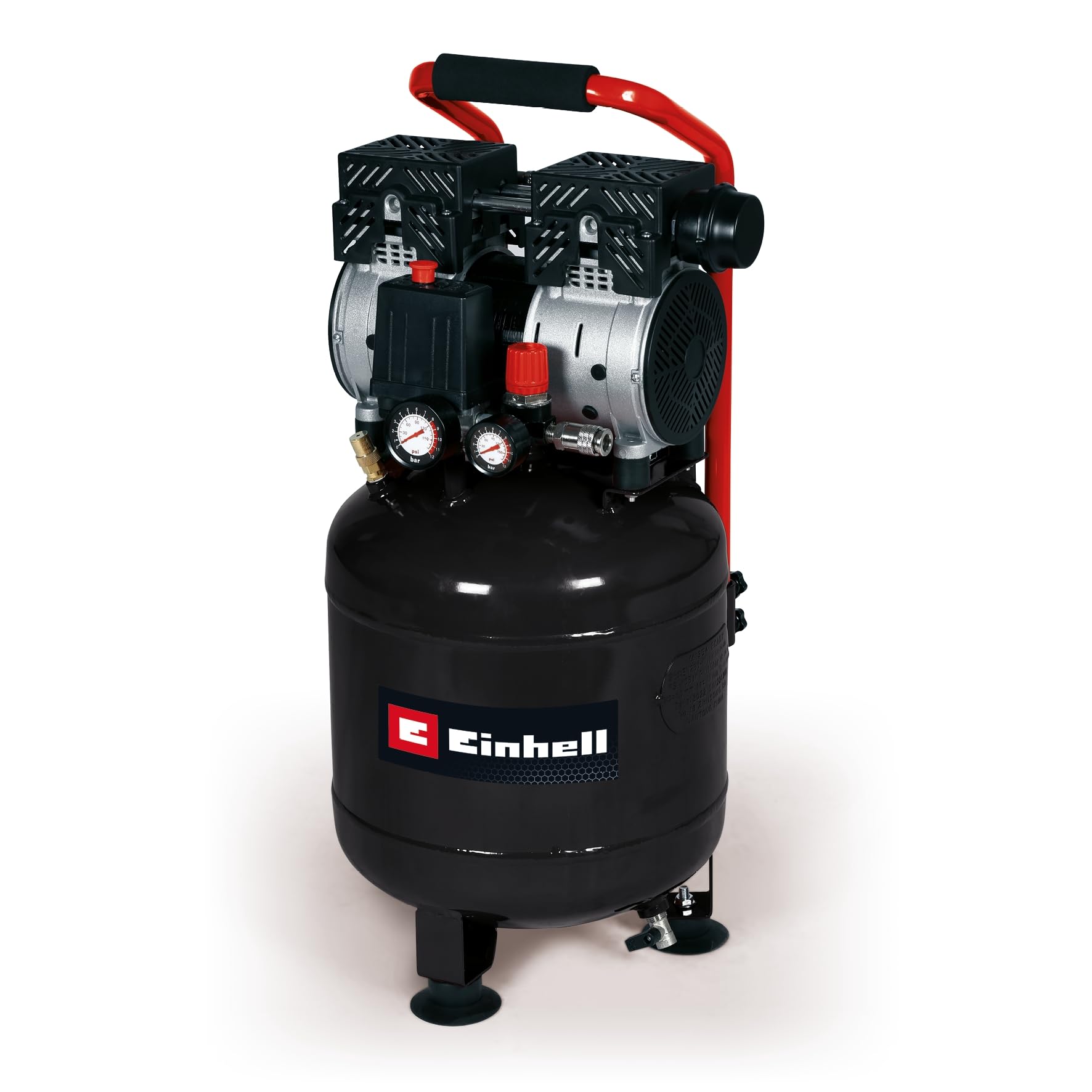 Einhell Kompressor TE-AC 24 Silent (leiser Kompressor mit 750 W Leistung, max. 8 bar, öl- und servicefreier Motor, 24 l-Tank, Manometer und Schnellkupplung, Sicherheitsventil)