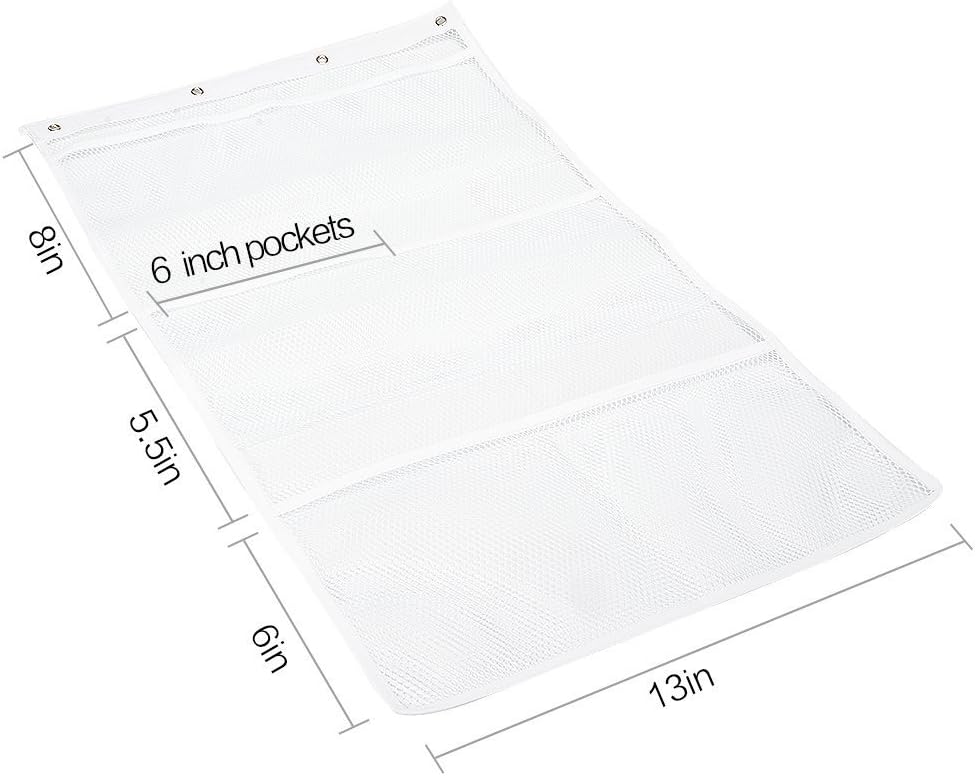 NANAN Mesh Shower Caddy,Quick Dry Hanging Bath Organizer with 6 Pockets, Hang on Shower Curtain Rod/Liner Hooks, Shower Organizer,Mesh Shower Organizer,White, 23.5inch x14inch(60cm x35cm)