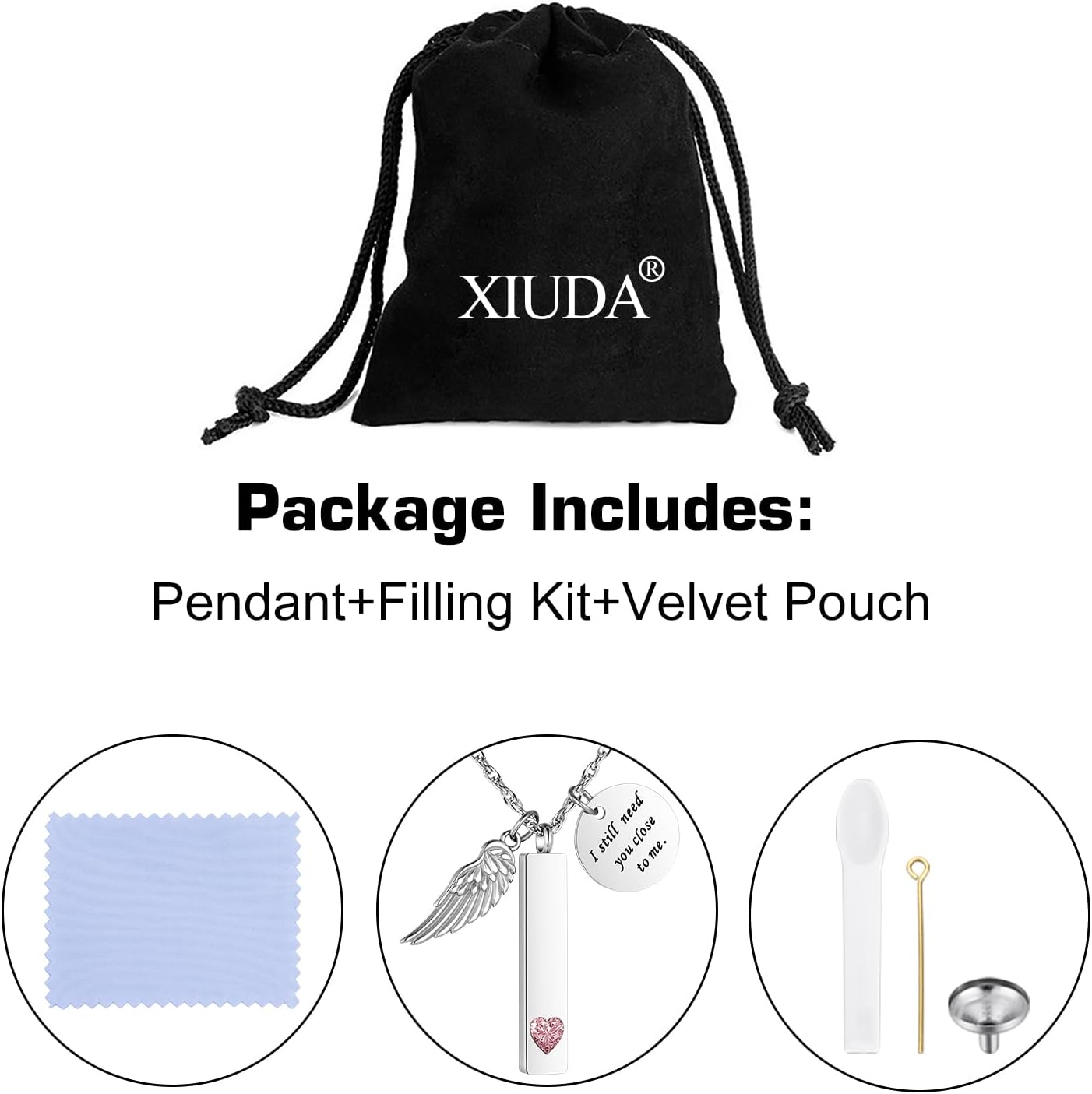 XIUDA Cremation Jewelry for Ashes with Angel Wing Charm Vertical Bar Urn Necklace Stainless Steel Memorial Keepsake Pendant for Women - Image 7