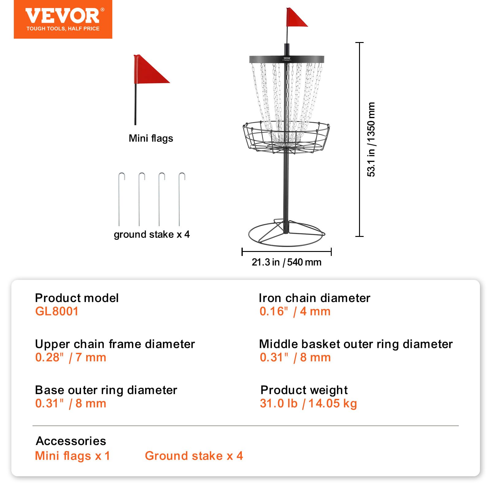 VEVOR Canasta de Golf con Disco de 24 Cadenas Objetivo de Golf con Disco de Acero Portátil Canasta de Golf con Disco para Uso Interior y Exterior, Equipo de Entrenamiento Profesional, Negro