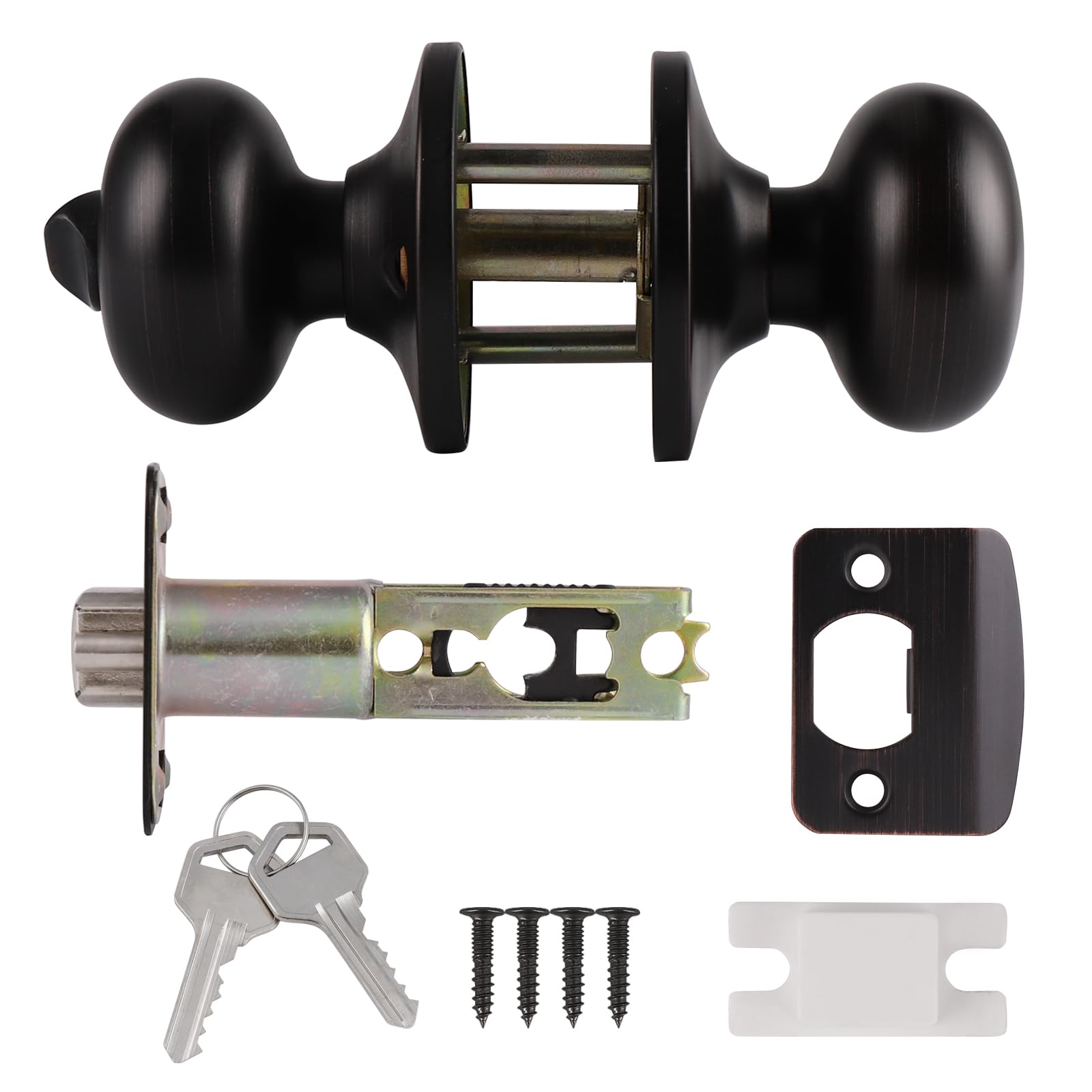 Probrico Paquete de 6 pomos de puerta de entrada con llave igual, modernos pomos redondos para puerta interior/exterior para puerta delantera/dormitorio, manijas de puerta clásicas de bronce aceitado