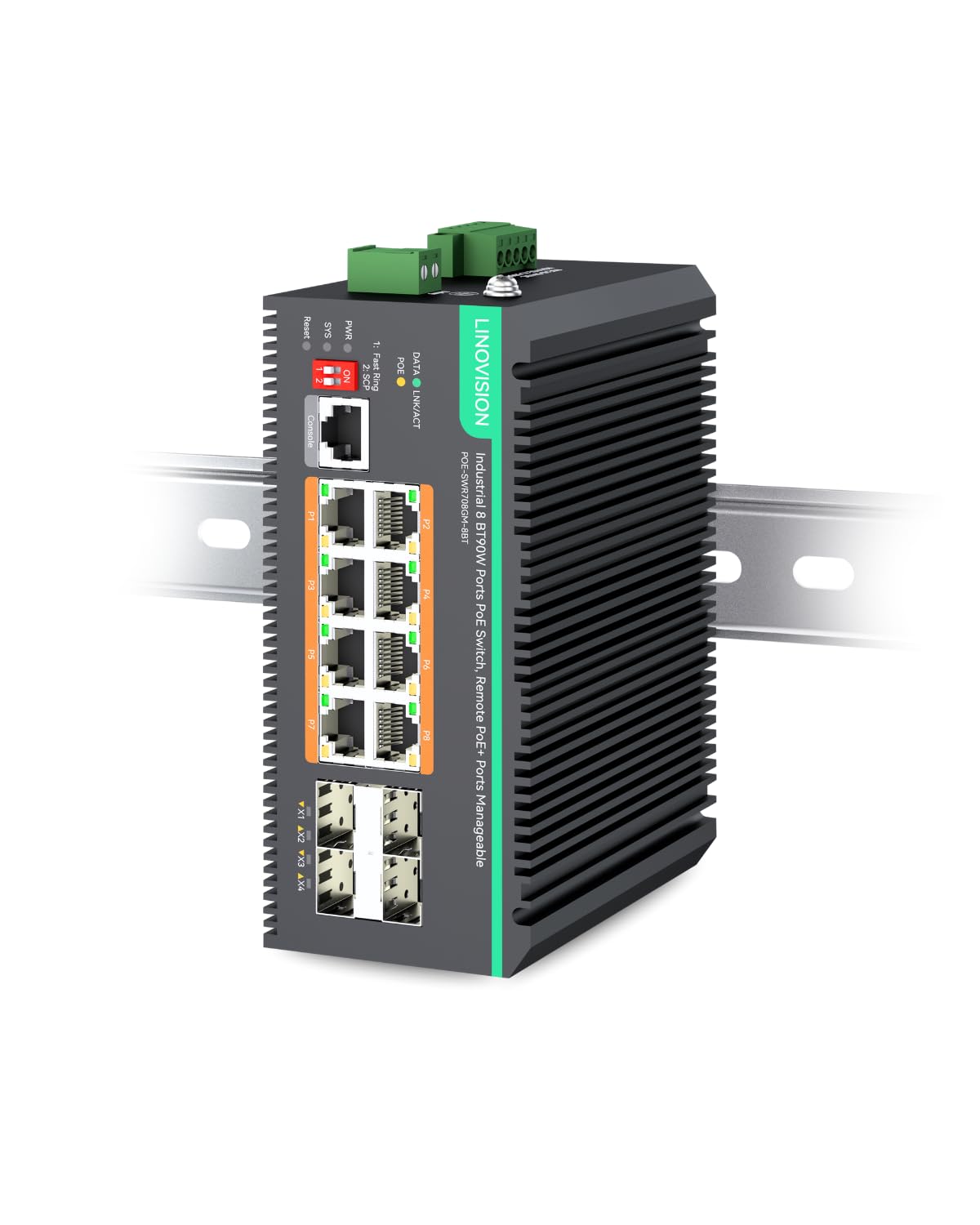 LINOVISION Switch PoE BT Full Gigabit L2+ a 8 Porte con Gestione Cloud Remota, Potenza PoE Massima 460W