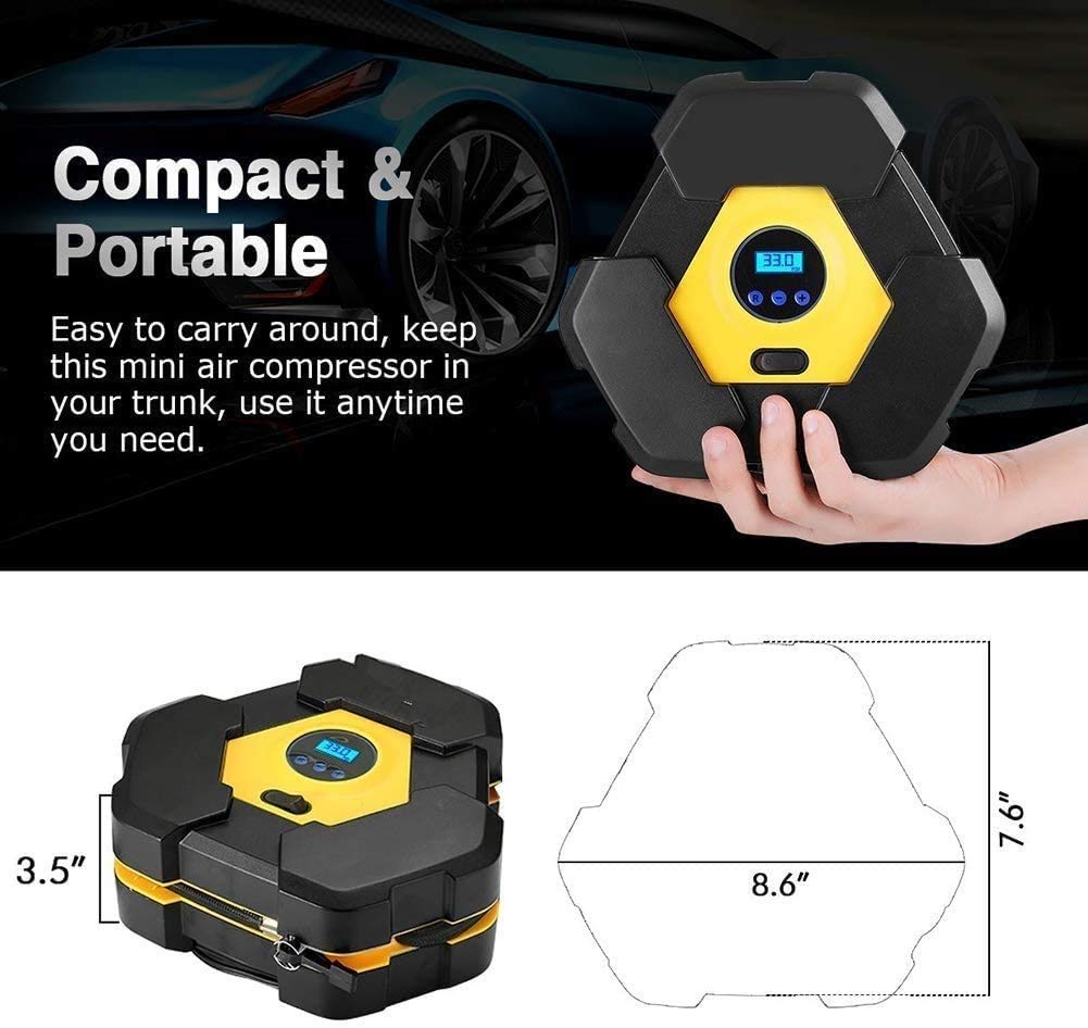 GWJKG Kompresor pompowania przenośna powietrza 12V 150PSI samochodowych, automatyczna pompa do opon z awaryjną pracą samochodu, motocykla, nadmuchiwanego basenu i innych