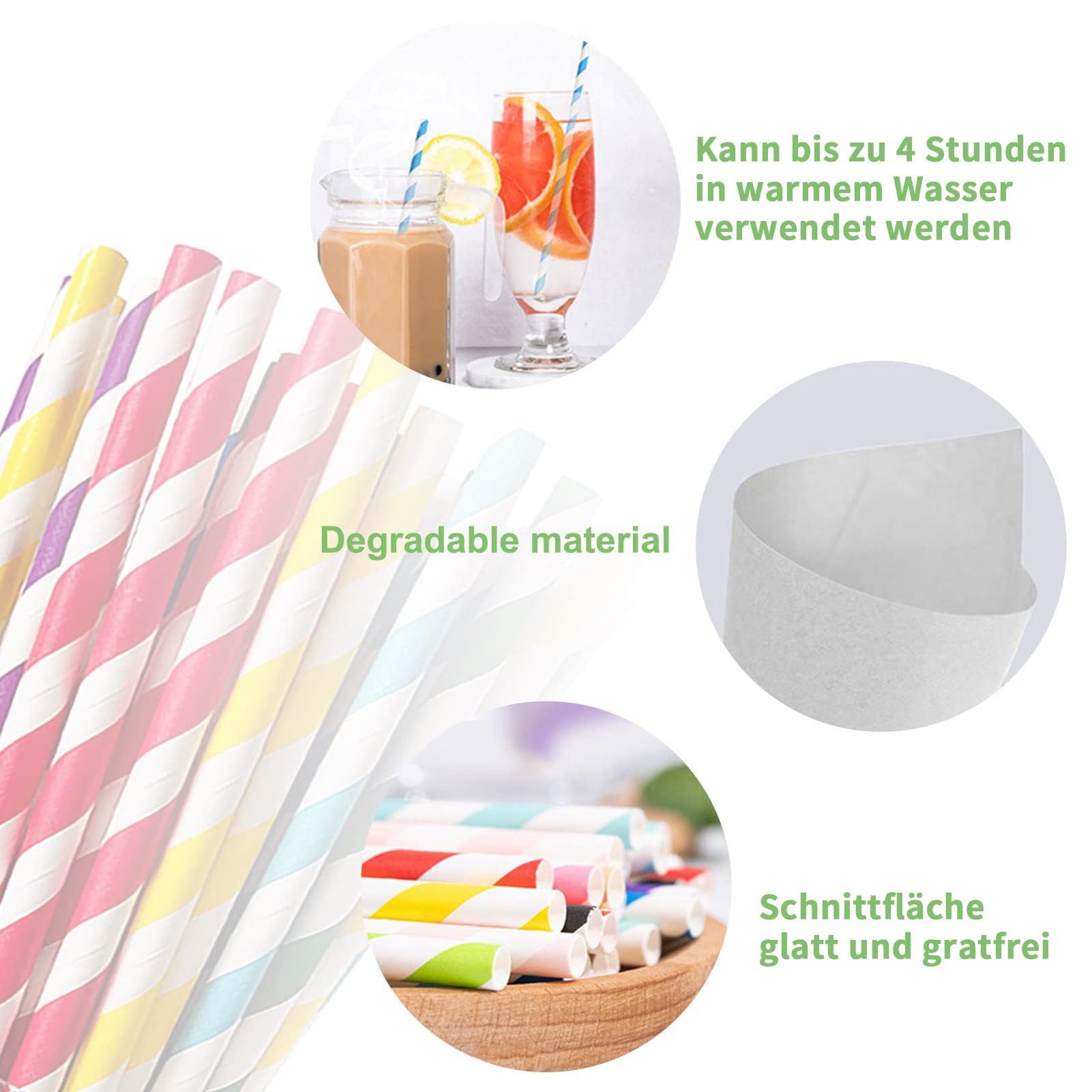 Pajitas desechables de papel a rayas ecológicas, biodegradables, 100 unidades, para cócteles, zumo, café, bares, restaurantes (rosa)