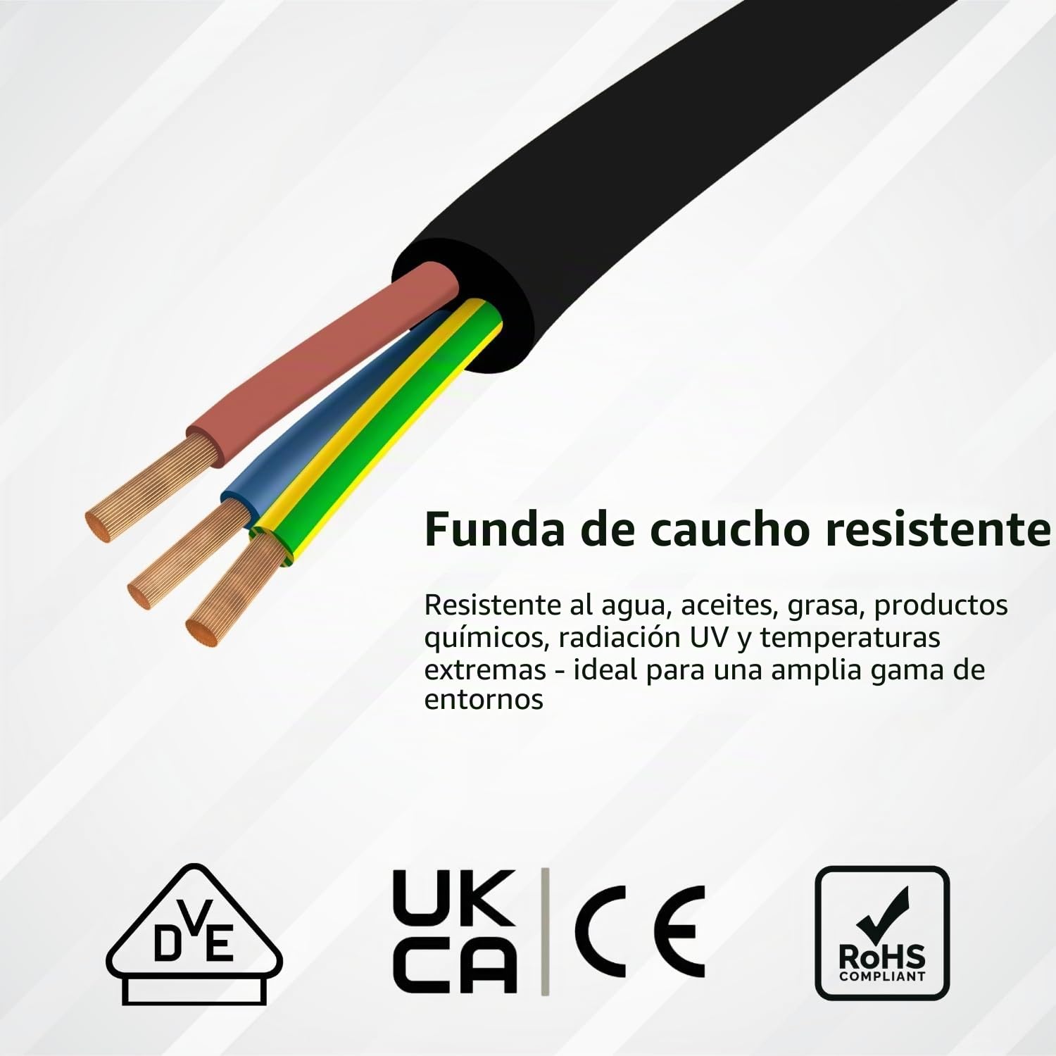 Cable de alimentación de goma flexible resistente, 3 núcleos, 1,5 mm² / 2,5 mm², H07RN-F, uso en interiores y exteriores, varias longitudes (3 núcleos, 2,5 mm² (3G2,5), 20 m