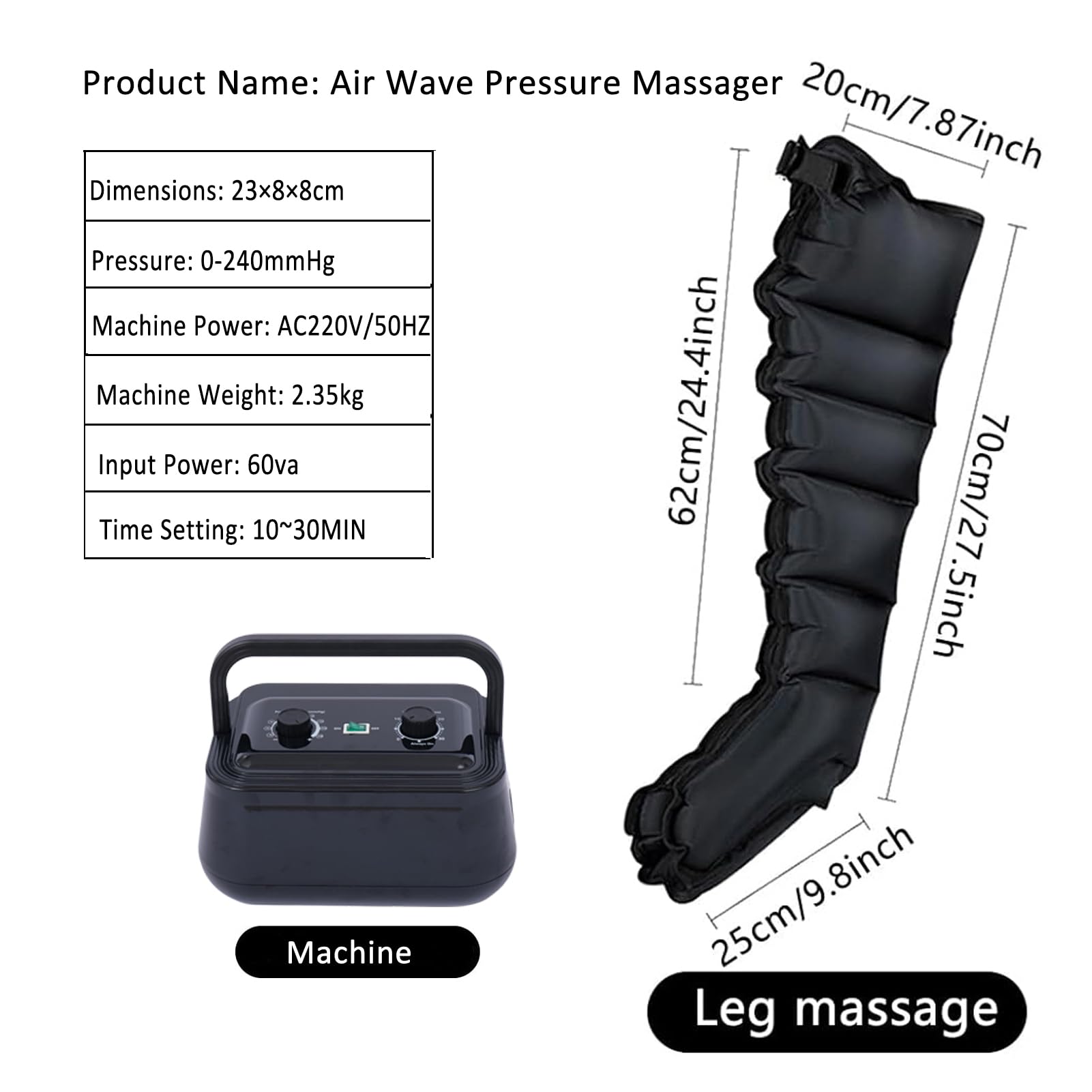Botas Presoterapia Profesional De Piernas,Máquina Presoterapia 6 Cámaras para Piernas, Abdomen y Brazos,Masajeador de Piernas Compresion de Aire (negro, 2 piernas)