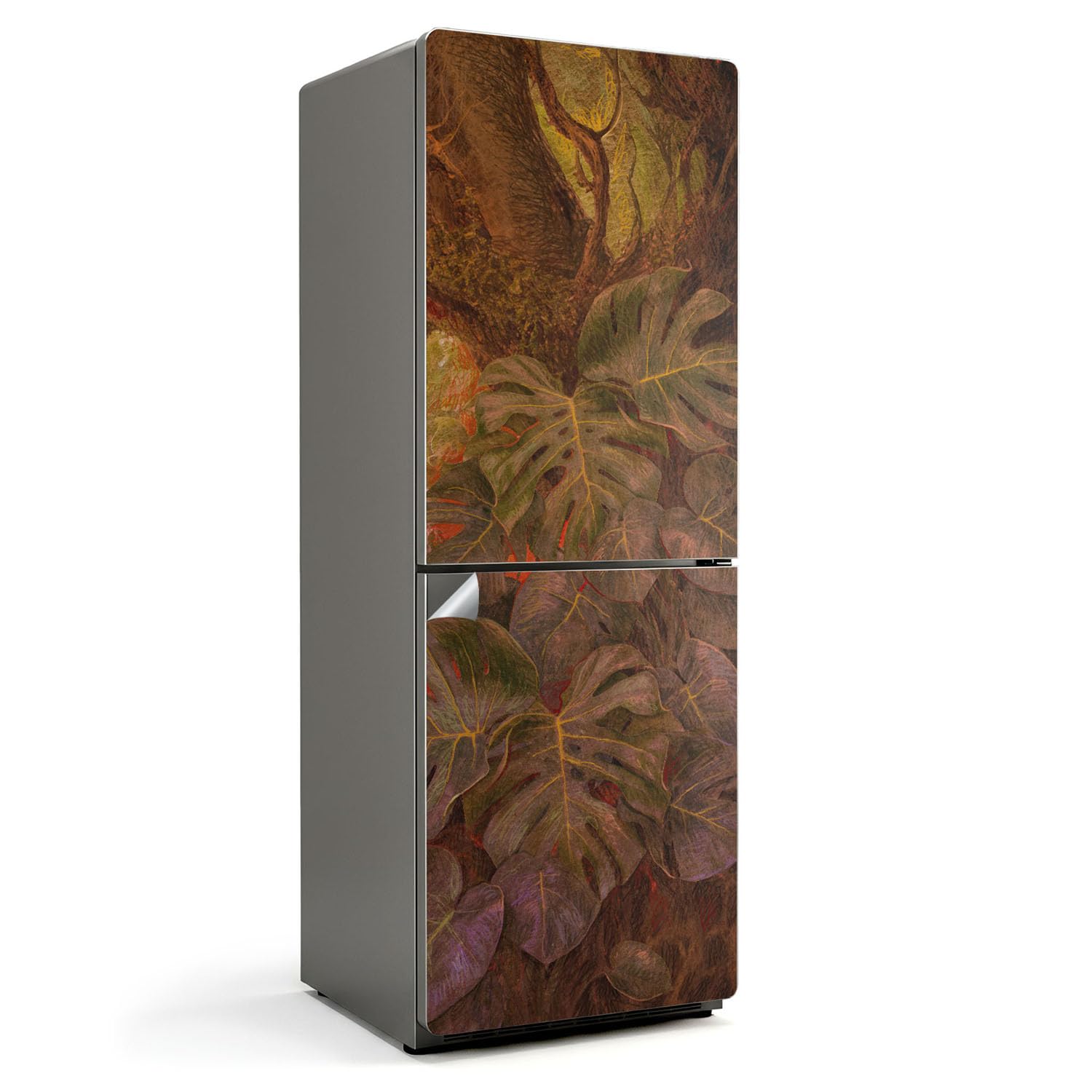Sticker frigo feuilles tropicales 70x190 cm pour relooker une cuisine