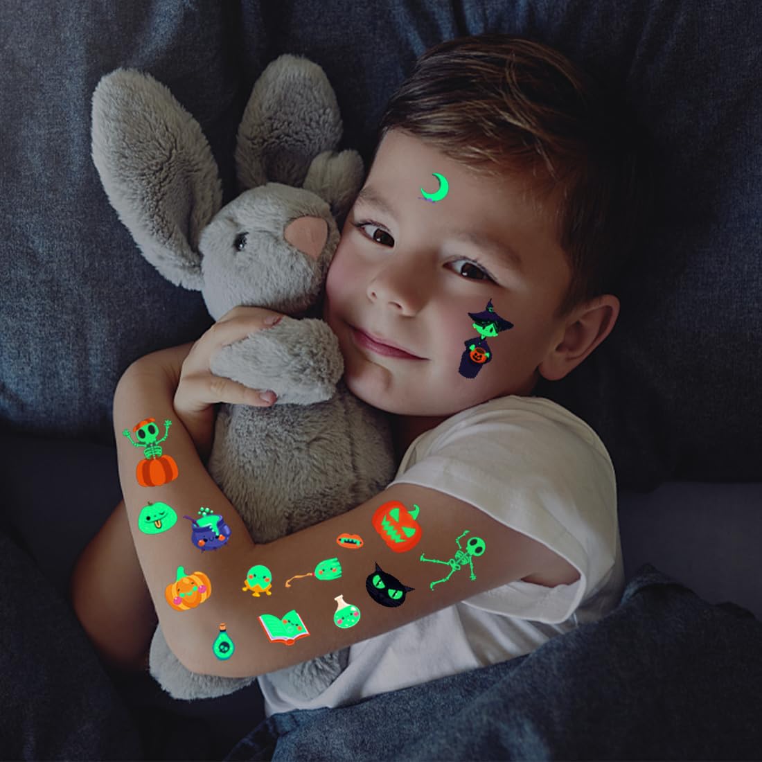 30 Fogli Halloween Tatuaggi Temporanei Bambini, Tatoo Halloween Bambini,Luminous Adesivi Tatuaggi, Tatuaggi Halloween Viso,Gadget Halloween,Decorazioni Forniture Cosplay per Feste di Halloween