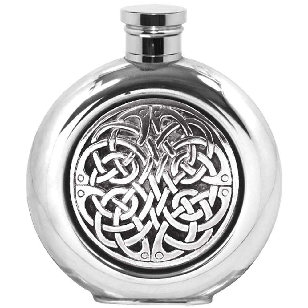 English Pewter Company 4oz Round Celtic Design Pewter Hip Flask. Personalised with Free Engraving [CEL192]