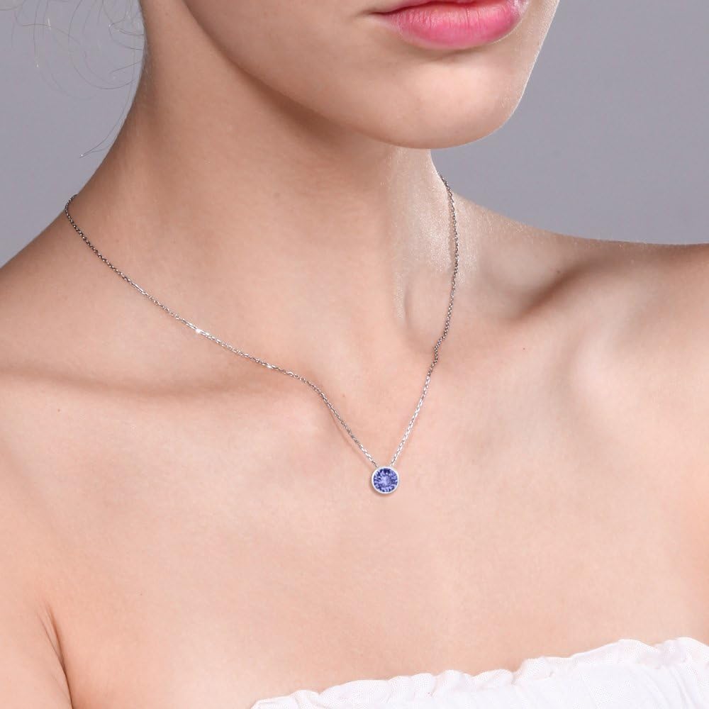 Gem Stone King 14K White Gold Blue Tanzanite Pendant Necklace For Women (0.46 Cttw, Gemstone December Birthstone, Round 5MM, with 18 Inch Chain) - Image 3