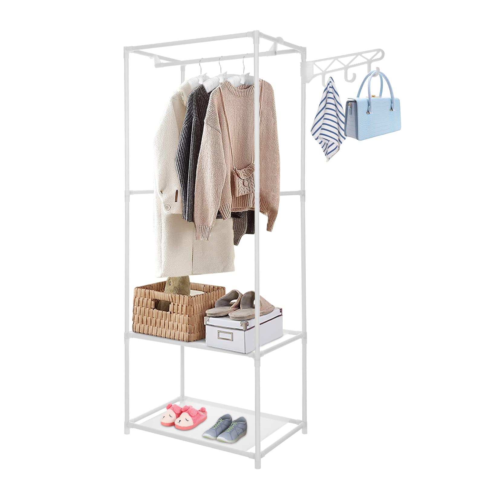 Kleiderstange Kleiderständer Kleiderständer Ständer Aufbewahrung Offener Kleiderschrank Organisatoren Hängeregal Kleiderstange mit Kleiderbügel Haken 2 Ebenen Schuhregal für Ankleidezimmer Schlafzim